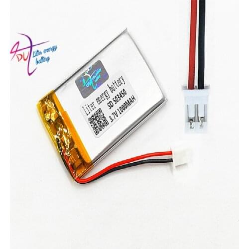 JST PH2.0 2pin 10 x pcs 3.7V 1000mAh 503450 Lithium Polymer LiPo Rechargeable Battery Li cells For Mp3 DVD PAD camera recorder