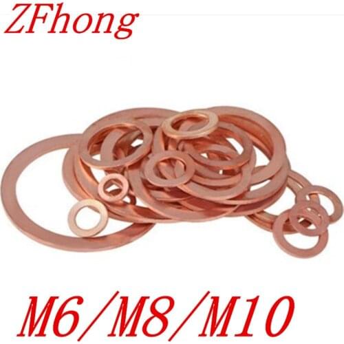 100pcs/lot copper flat washer m6 m8 m10 copper sealing washer
