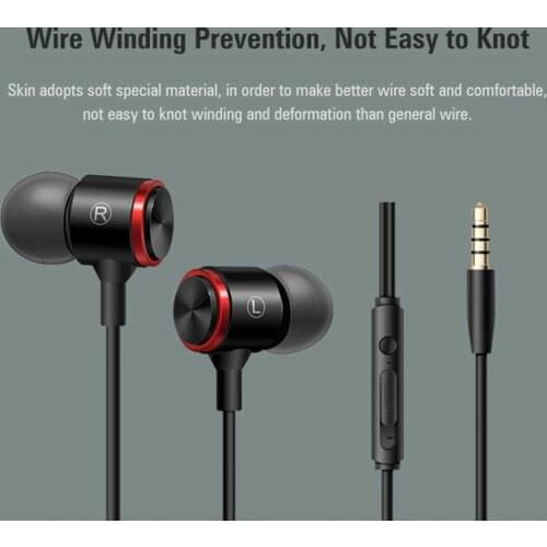 Multifunctional In-ear Headphones Black In-ear Wired Metal Heavy Bass Headphones Portable Sports Headphones