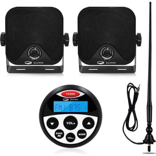 Marine Radio Waterproof Boat Stereo Bluetooth Audio Receiver Car MP3 Player+1Pair 4Inch Marine Speakers+FM Antenna For ATV Yacht