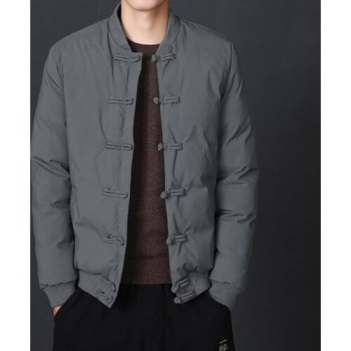 2021 Autumn Winter Men Chinese Style Parka Mens Retro Chinese Knot Buttons Vintage Coats Male Warm Cotton-padded Jacket