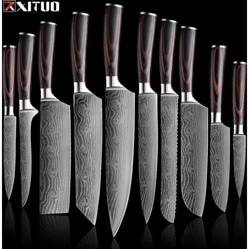 XITUO Kitchen Knives set 1-10PCS Chef knife High Carbon Stainless Steel Santoku knife Sharp Cleaver Slicing Knife Best Choice