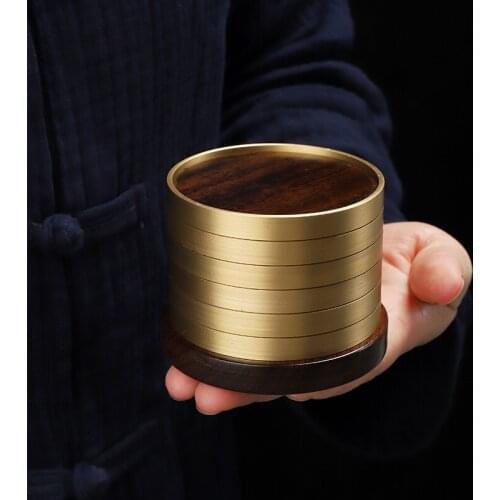 Pure copper black sandalwood pad set tea ceremony accessories solid wood insulation cushion home accessories home decor