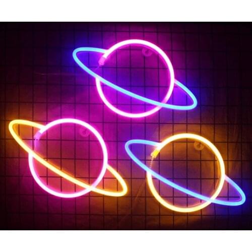 Planet Neon Sign LED Night Lights Wall Hanging Neon LED Bar Shop Window Art Wall Home Decor Neon Lights Lamp USB Battery Powered