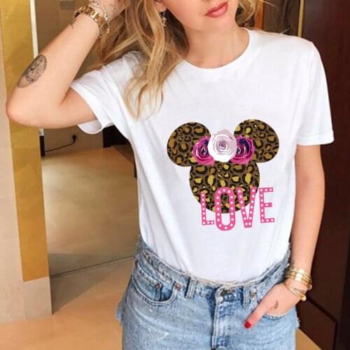 2021 New Fashion Disney T Shirt Mimmie Mickey Mouse Print Harajuku Tshirts Lady O-neck Loose White Tee Shirts Girls Tee Tops