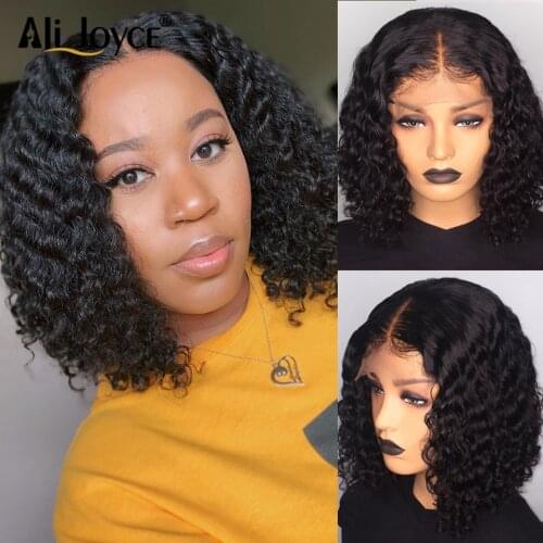 Curly Bob 13×4 Lace Front Wig Natural Black Color Remy Hair Wigs For Black Women Brazilian Curly Human Hair Wig Baby Hair Wigs