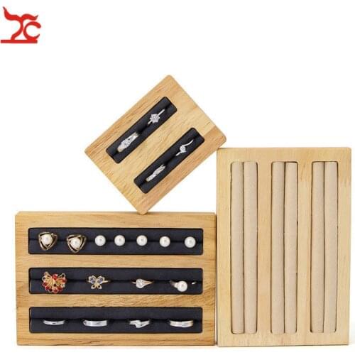 Retro Solid Wood Ring Display Stand Velvet Ring Slot Cufflink Earring Jewelry Holder Ring Jewelry Tray Organizer Stand