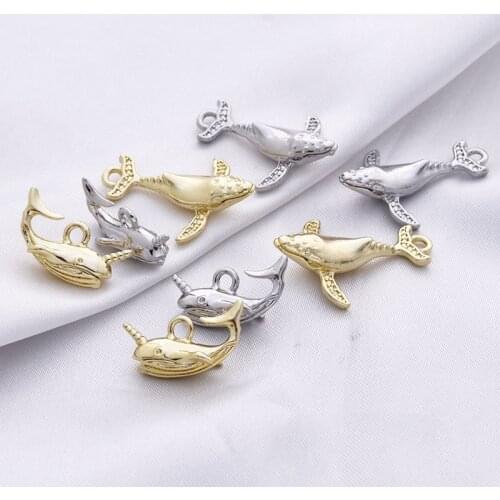 Zinc Alloy Gold Silver 3D Whale Dolphin Pendant Animals Charms 10pcs/lot For DIY Fashion Jewelry Making Finding Accessories