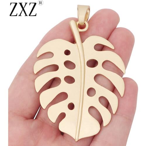ZXZ 2pcs Matte Gold Large Leaf Charms Pendants For Necklace Jewelry Making Accessories 84x51mm