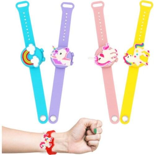 Portable Cartoon Unicorn Dinosaur Hand Sanitzer Dispenser Wristband for Kids Wearable Hand Dispensing Pumps Soap Dispenser