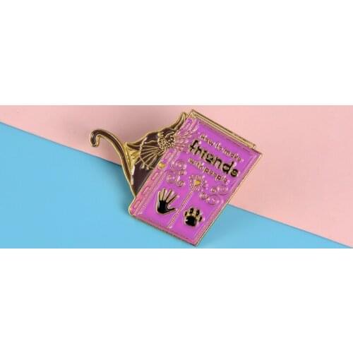 Let us be friends ! Cute Cartoon Animal Cat Purple Book Enamel pin Brooch Bag Denim Shirt Coat Badge Lapel Pin for Cat owner Kid