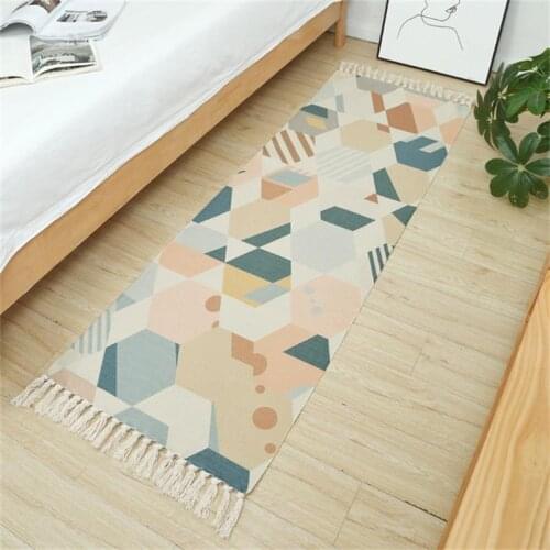 Retro Carpet Tassel Hand Woven Cotton Linen Rug Washable Entryway Living Room Floor Mat Bedroom Soft Bedside Carpet Home Decor
