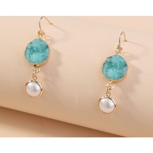 Luxurious Blue Resin Crystal Long Pearl Dangle Women Earrings Jewelry Wedding Party Gift For Girl Wholesale