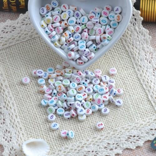 Mixed white Acrylic number Flat Round Pony Beads For Jewelry Making 7X3mm 400PCs YKL0140