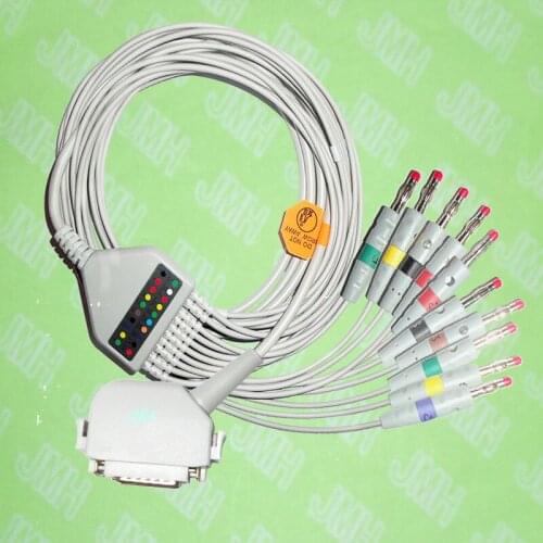 Compatible with Siemens, Hellige, Custo-med, DEGO EKG 10 lead,One-piece ECG cable and leadwires,15PIN,4.0 red Banana,IEC or AHA