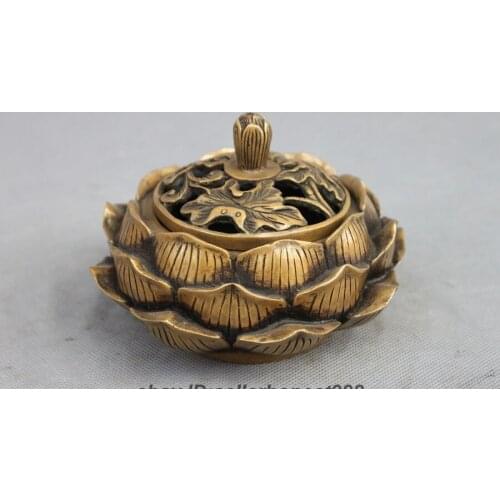 Tibet Folk Culture Handmade Bronze Buddhism lotus flower Incense burner