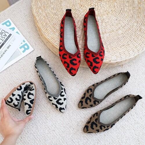 2021 New Spring Summer Women Flat Shoes Leopard Knit Fashion Comfortable Girl Slip-on Casual Shoes Leisure Loafers Sandals