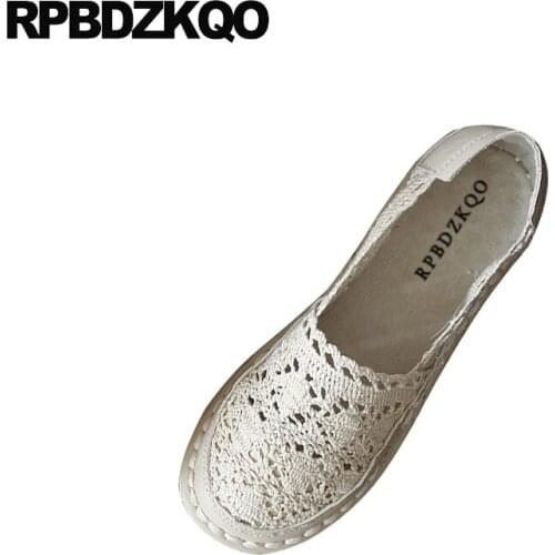 Slip on hollow out women breathable round toe japanese school chinese handmade leisure flats cheap shoes china retro vintage