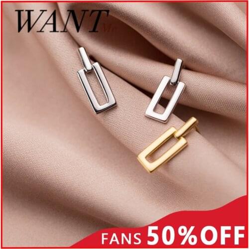 WANTME Trendy Korean Genuine 925 Sterling Silver Geometric Square Stud Earrings for Women Chic Elegant Party Jewelry Accessories