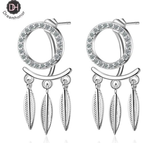 Dreamhonor 925 Sterling Silver Zirconia Dreamcatcher Short Hanging Earrings Women Exquisite Girlfriend Jewelry Accessories