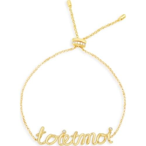 SLJELY Luxury Brand 925 Sterling Silver Yellow Gold Color Letter TOI ET MOI Adjustable Bracelet Women Fashion Couple Jewelry