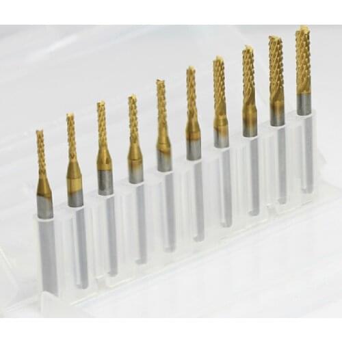 10pcs Titanium Coat Carbide 1.5mm-3.175mm End Mill Engraving Bits CNC Rotary Burrs Set
