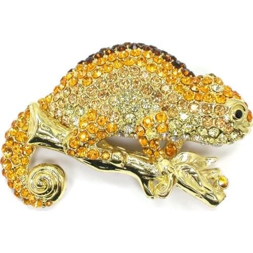 12pcs/lot Wholesale Adorable Crystal Rhinestone Chameleon Brooch Fashion Jewelry C102606