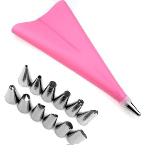 14 PCS/Set Silicone Icing Piping Cream Pastry Bag + 12 PC Stainless Steel Nozzle Pastry Tips Converter DIY Cake Decorating Tools