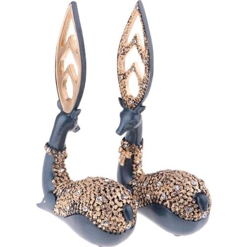 2pcs Home Decoration Craft Fortune Deer Figurines Living Room Desktop Decoration Ornament Wedding Gift
