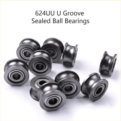 20Pcs High Carbon Steel 624UU U Type Groove Pulley Wheel Roller Bearings Deep 1.7mm Size 4*13*7mm Ball Bearings