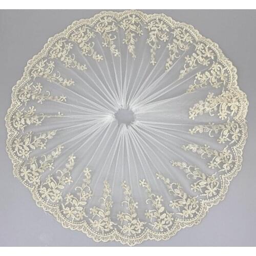 30Yards Embroidery Light Golden Fabric Applique Tulle Flower Lace Trim Ribbon for Wedding Dress 18cm Width High Quality