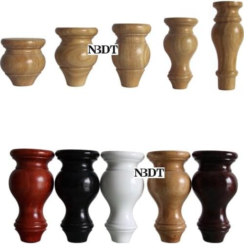 4Pcs Solid Hardwood Wooden Bun Feet Replacement Leg Bed Cupboard Dresser Seat Couch Sofa Black White Brown Clear Paint