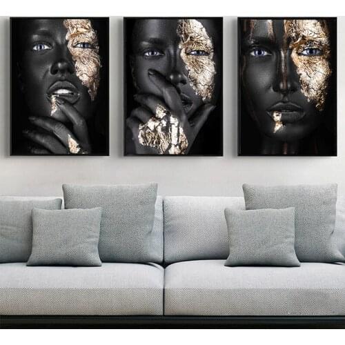 African Black And Gold Woman Art Canvas Painting Posters And Prints Nordic Style Wall Art Pictures For Living Room Home Decor