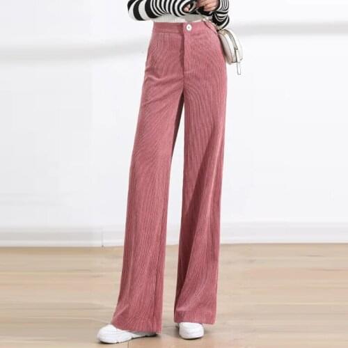 Streetwear Corduroy Wide Leg Pants Women Plus Size 3XL Straight Pants Spring Autumn Trousers Ladies Office Work Casual Pants
