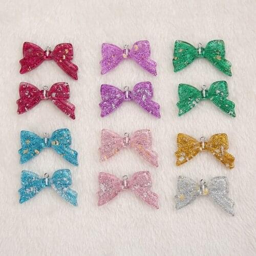 15pcs 49*29mm Mixed Gitter resin flatback bow necklace charms very cute keychain pendant necklace pendant for DIY decoration
