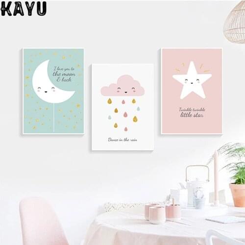 Star Moon cloud children canvas painting posters and prints baby childrens decoration home wall art Picture for living room