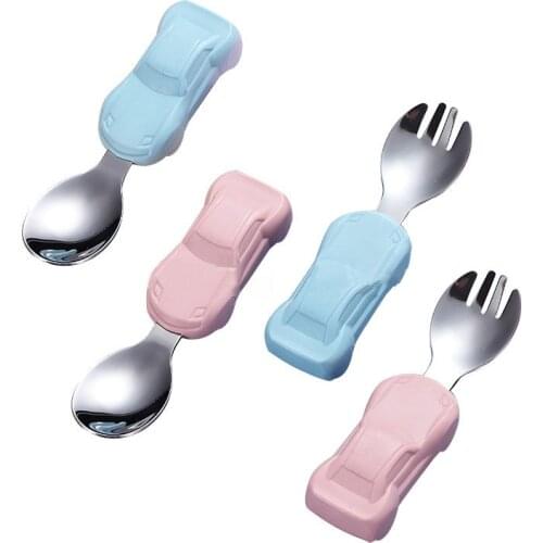 Baby Spoon Fork Tableware Set Children Utensil Stainless Steel Toddler Dinnerware Cutlery Cartoon Infant Feeding Spoon Fork