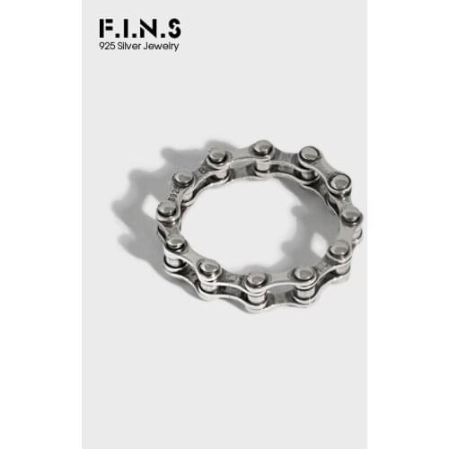 F.I.N.S Retro Ancient Bicycle Chain S925 Sterling Silver Ring Vintage Steampunk Women Men Ring Fine Jewelry