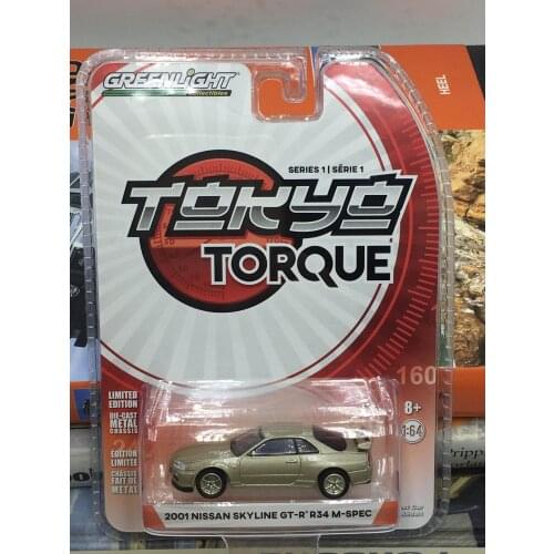 GreenLight 1:64 2001 Skyline GT-R R34 M-Spec boutique alloy car toys for children kids toys Model gift original box