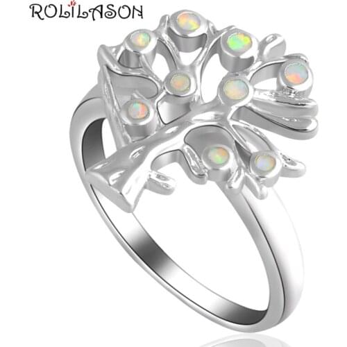 ROLILASON White Fire Opal 925 Silver Stamped Rings Tree shape special design Hotselling brand Fashion Jewelry USA #7 #8#9 OR579