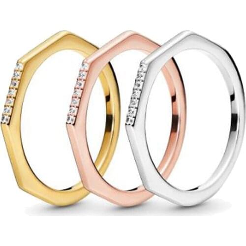 Real 925 Sterling Silver Ring Rose Gold Multifaceted Rings With Crystal Ring For Women Wedding Party Gift Fashion Jewelry