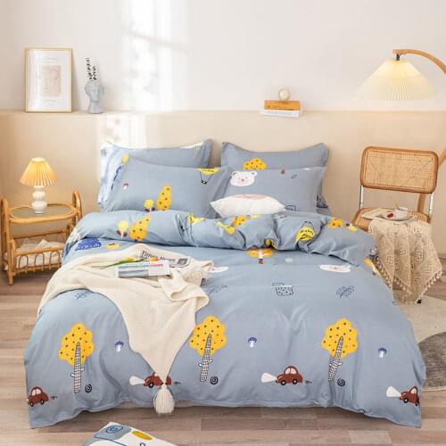 Soft Bedding Set with Fitted Sheet Duvet Cover Pillowcase Boys Girls Bed Linen Flowers Plant Home Bedclothes