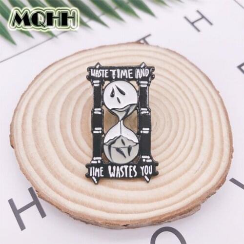 Creative Dark Skeleton Ghost Time End Funnel Enamel Brooch Alloy Badge Denim Clothes Bag Pins Punk Fun Jewelry Gifts For Friends