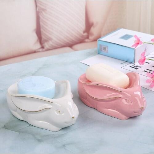 Creative Rabbit statue Soap Dish Ceramics Soap Container Hotel Jewelry Watch storage rack Shower Tray Bathroom Accessories