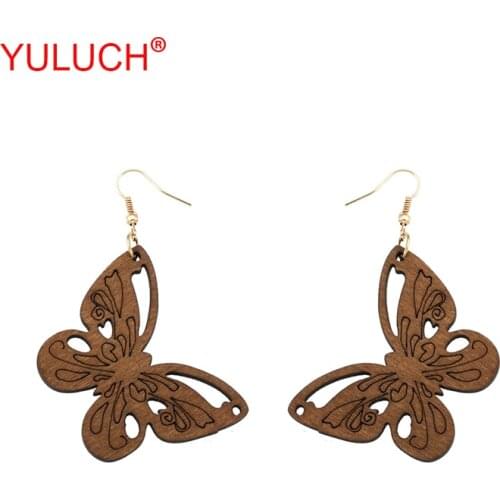 YULUCH Natural Wooden Carving Insect Butterfly Jewel Pendant for Sweet Personality Woman Accessories Earrings Party Gifts