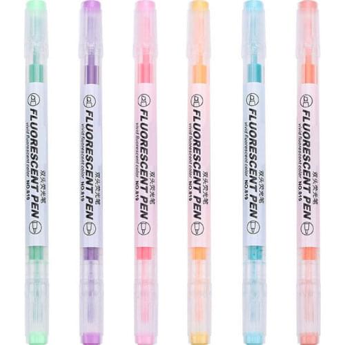 Highlighter Marker Pen 6 Colors Art Dual Head Drawing Painting Double Tips High Lighter Markers Pens Oblique Round Tip Headed