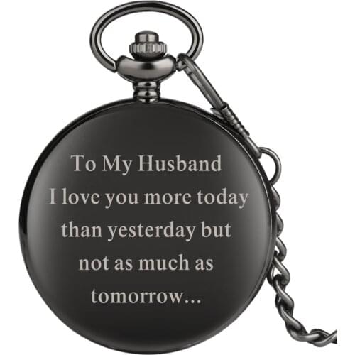 Mens Pocket Watch Black To My Husband Series Pendant Watch Link Chain for Husband