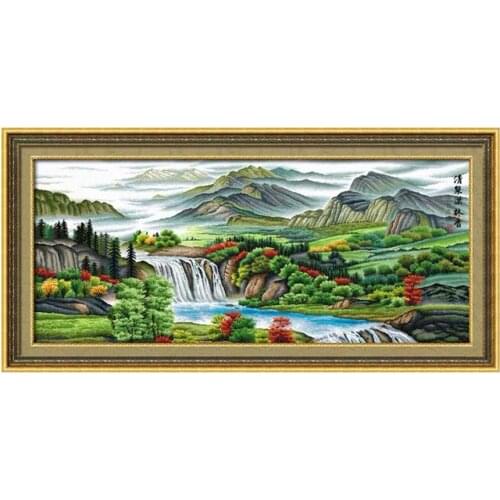 Oriental Asian Art Mountain Landscape Painting The Boats on the River Stamped Cross Stitch Kit Embroidery needlework set