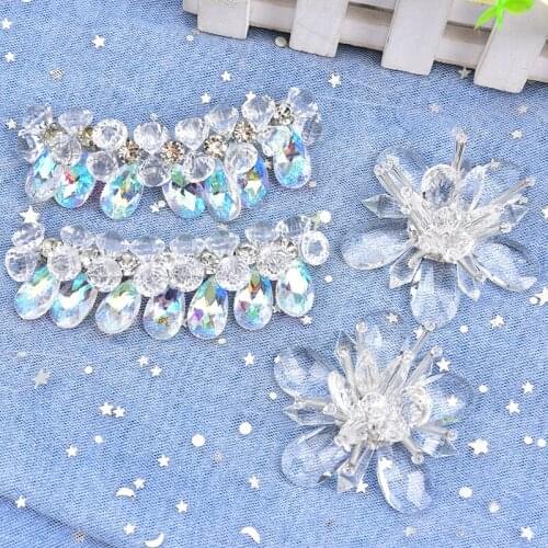 New 1 pair Fashion Glass Rhinestone Crystal Flower Patch Bridal Shoes Applique Sew on Wedding Invitation Ribbon