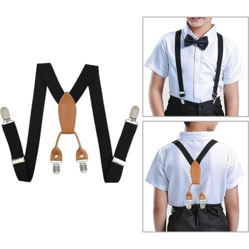 2019 New Fashion Kids Leather Suspenders Children Elastic Braces